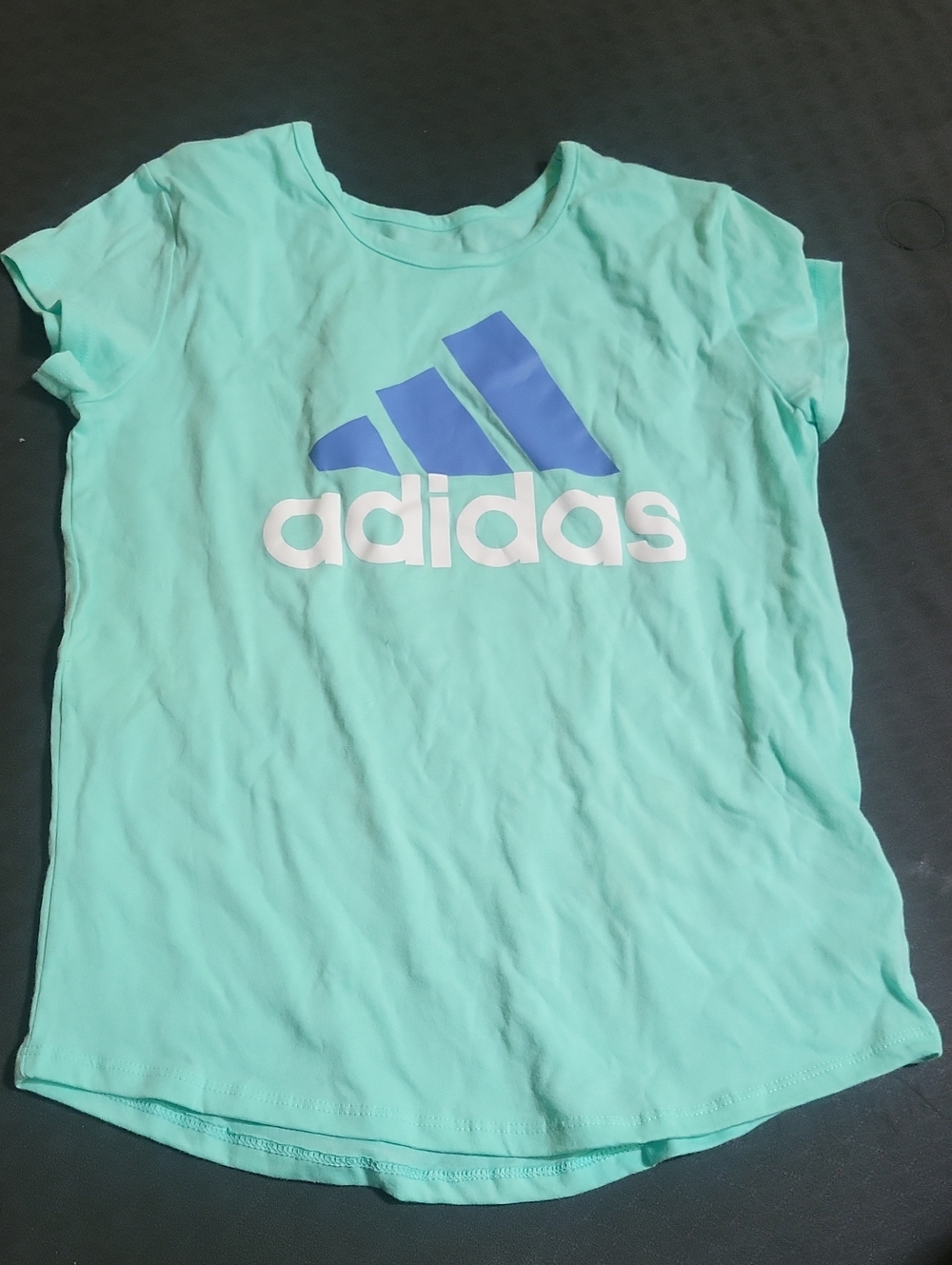 adidas Girls Light Mint Tee M with Blue Logo
